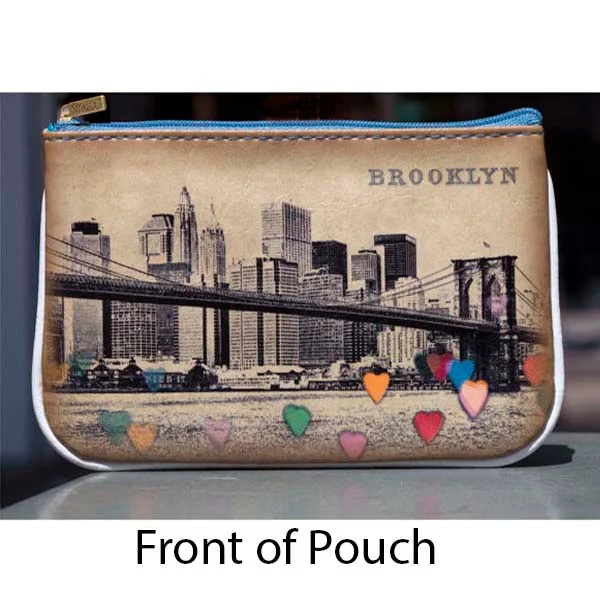 Vintage style New york faux leather pouch-Brooklyn Bridge thumbnail 2